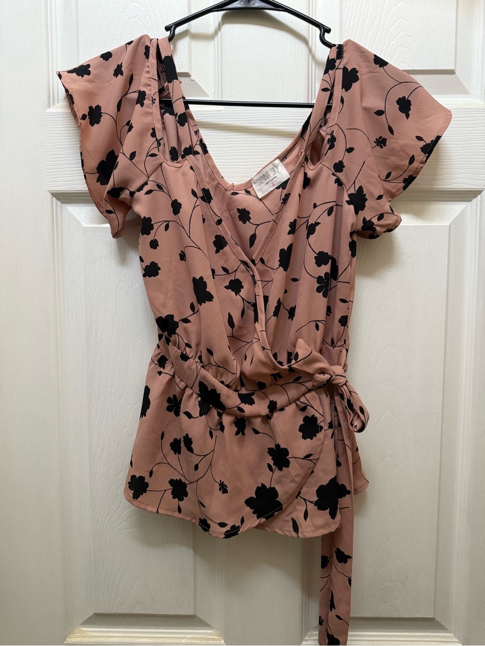 Sienna Sky Dusty Rose Floral Wrap Blouse with Self Tie